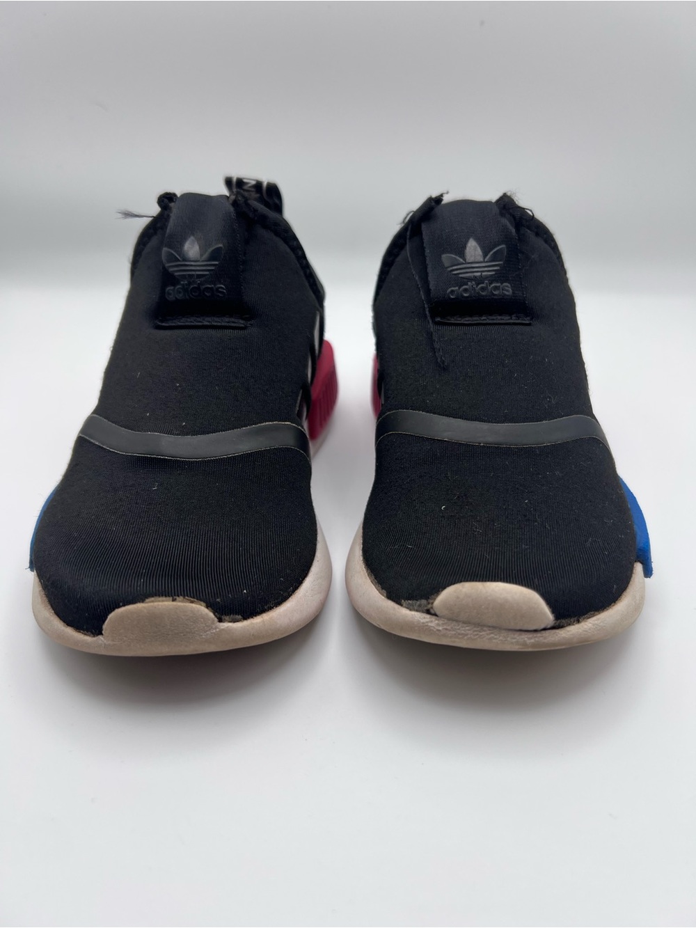 adidas NMB Kids Black Slip-On Sneakers with Blue & Red Midsole Accent - Picture 3 of 9
